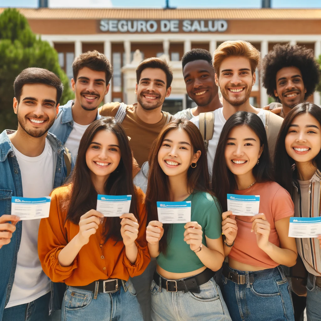 Estudiantes internacionales mostrando sus tarjetas de seguro de salud