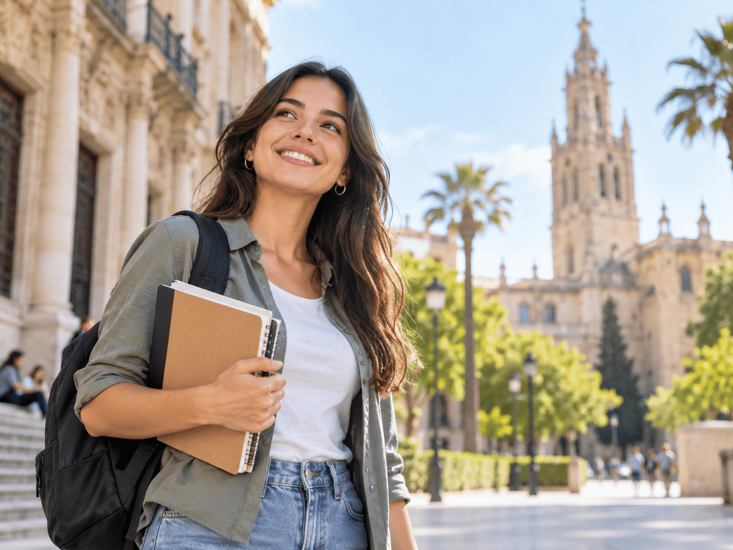 International student in Spain with study materials